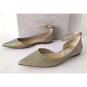 Jimmy Choo Lucy gold glitter flat
